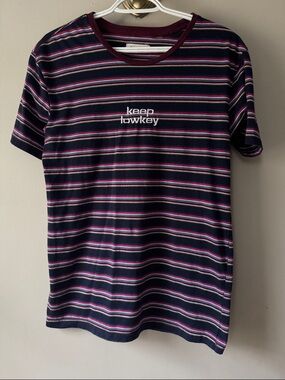 PacSun striped tee in navy, burgundy, white